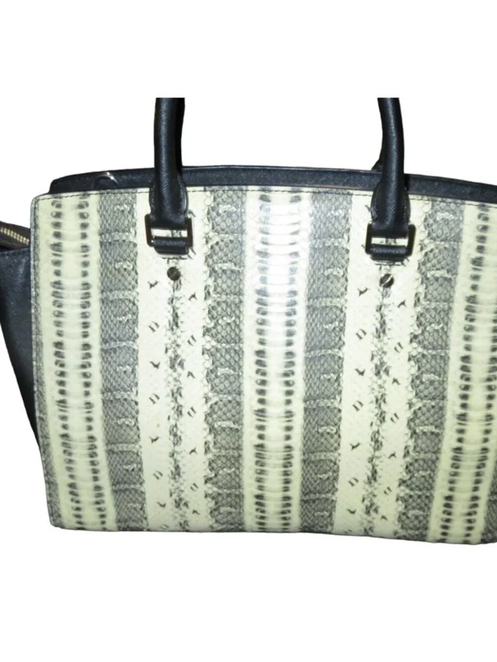 Michael Kors Selma Black & White Python Embossed Leather Tote